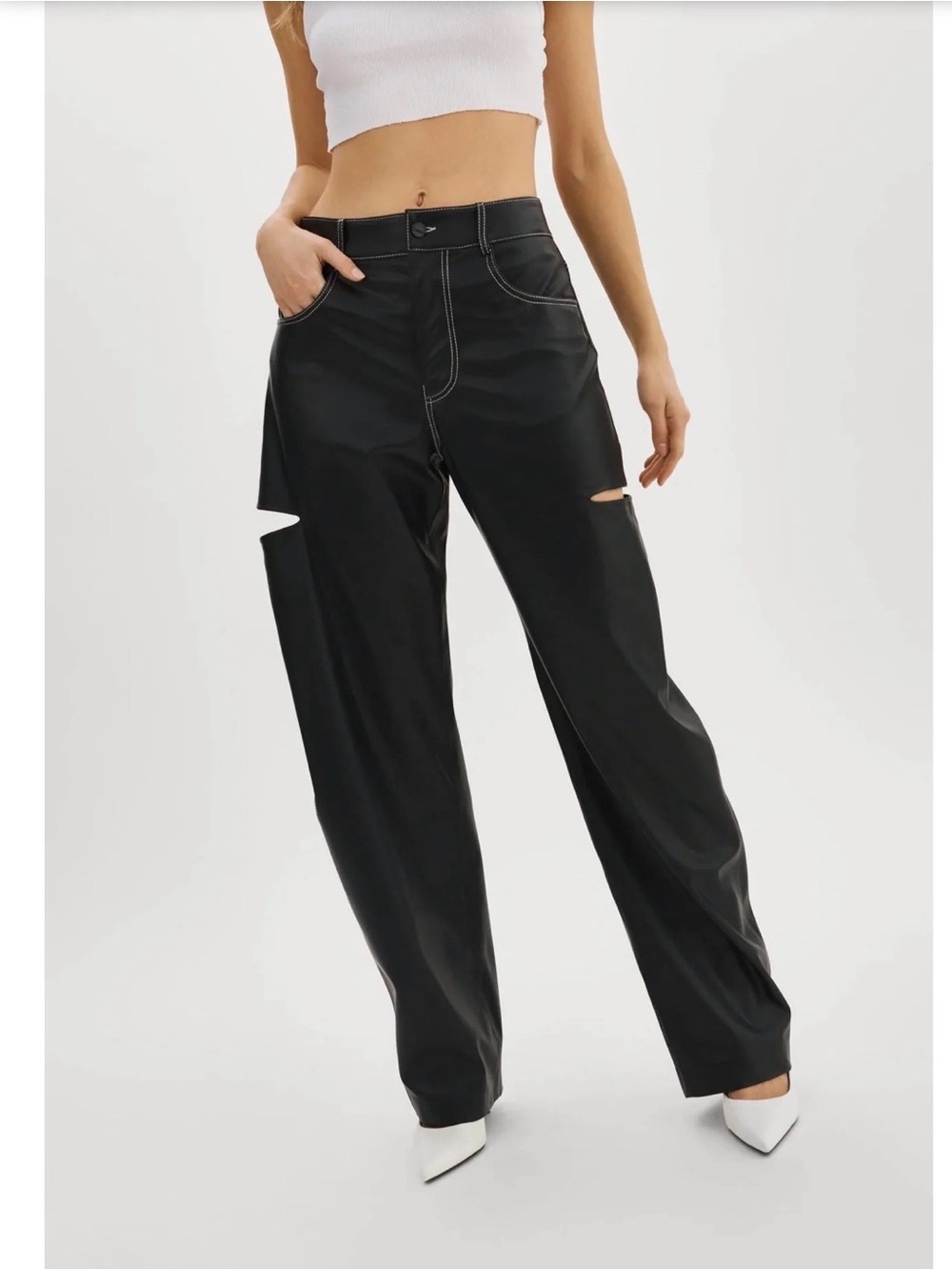 Lamarque Black Faux Leather Wide-Leg Pants